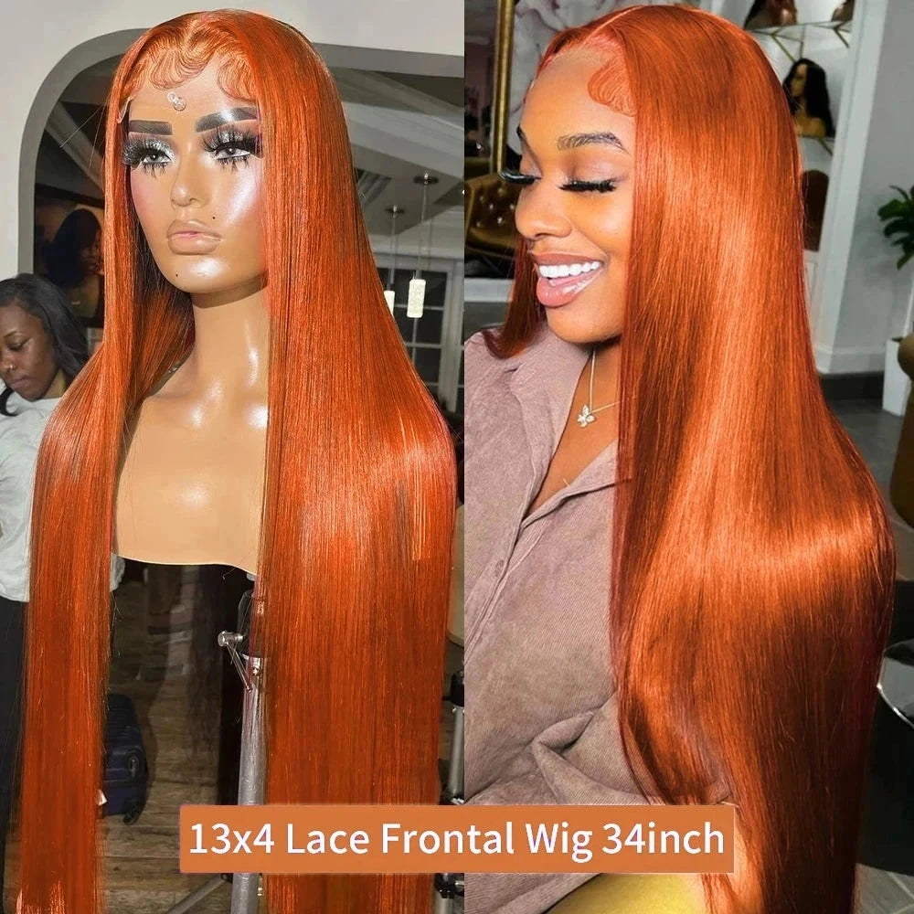 13x6 HD Lace Frontal Wig - 30-40 Inch Orange Ginger Bone Straight Human Hair | JUST FIT IN JUST FIT IN