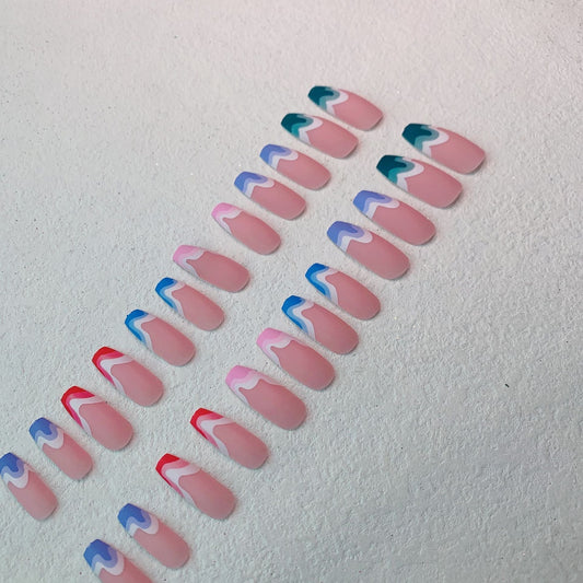 Fake Nails Multicolored Wave Pattern Nail Art Cashymart