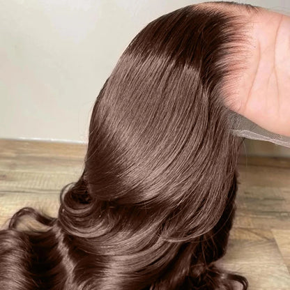 210% Density Human Hair Wigs Chocolate Brown Lace Front Wig Body Wave Wig 13x4 13x6 HD Lace Frontal Wig for Women JUST FIT IN