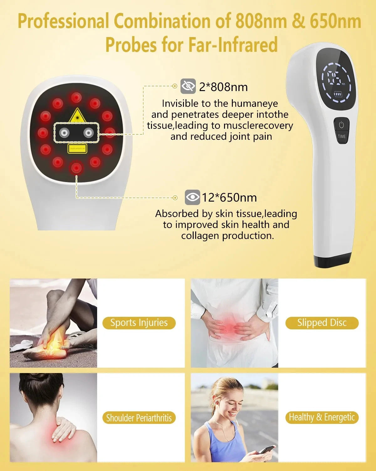 2x808nm Laser Human/Vet Device with LED Display Joint&Muscles Pain Relief for Infrared Light LLLT Physiotherapy Equipment JUST FIT IN
