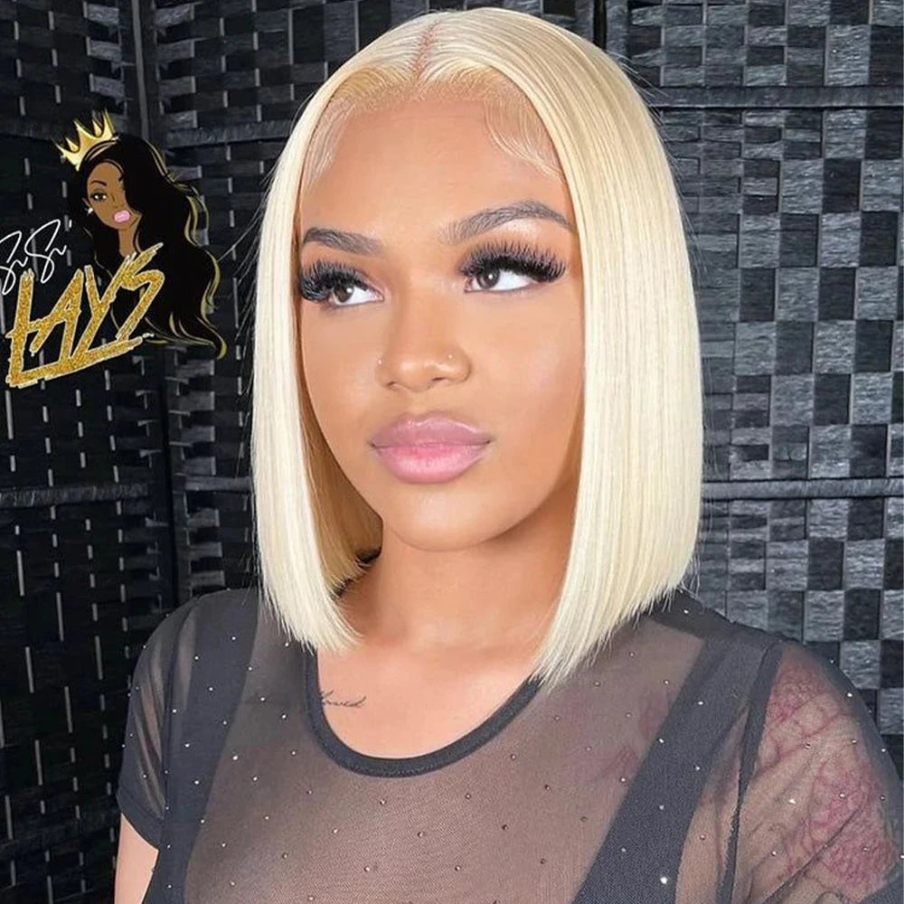 13x4 Bob Wig Human Hair Straight Human Hair Wigs Brazilian 613 Human Hair Wig HD Transparent Lace Front Human Hair Wig Baby Hair JUST FIT IN
