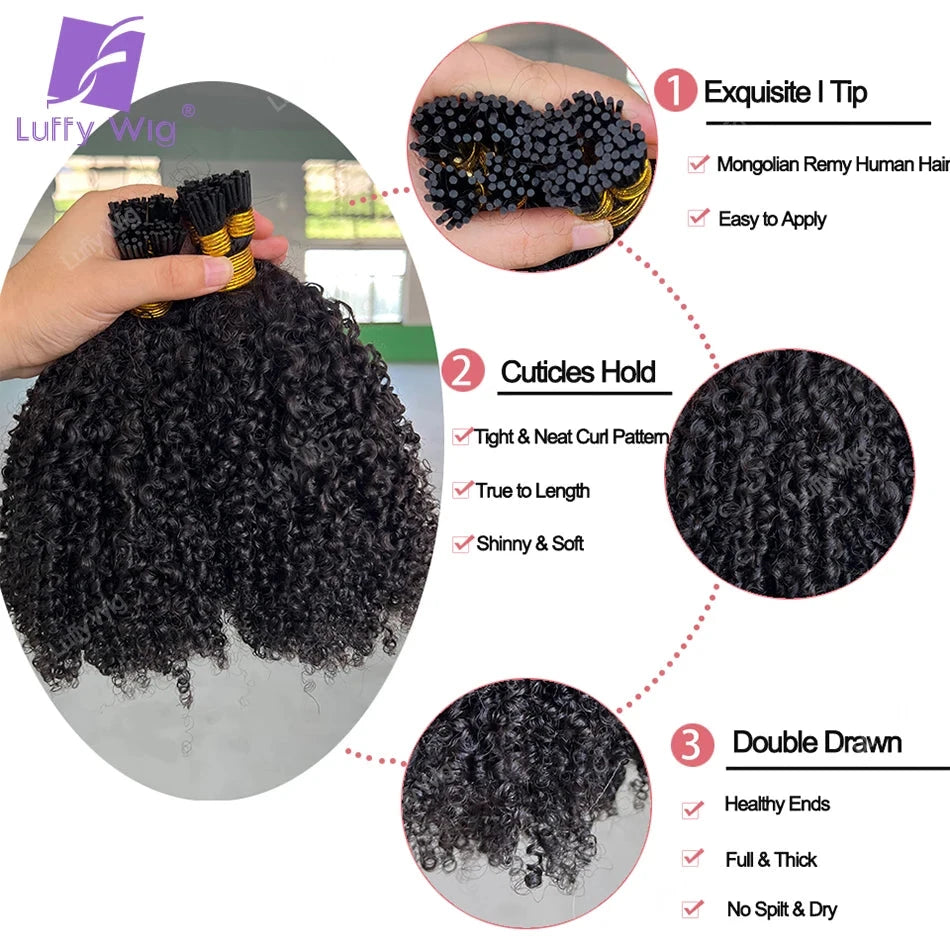 I Tip Hair Extensions - Double Drawn 3C 4A Afro Kinky Curly Remy Human Hair | JUST FIT IN JUST FIT IN