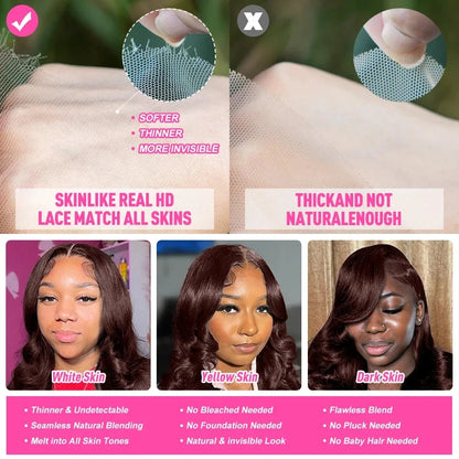 210% Density Human Hair Wigs Chocolate Brown Lace Front Wig Body Wave Wig 13x4 13x6 HD Lace Frontal Wig for Women JUST FIT IN