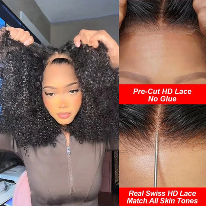 250% Kinky Curly Glueless Wig Human Hair 4C Edges 13x6 HD Lace Frontal Wig Pre Cut 7x5 HD Lace Closure Wigs For Women Preplucked JUST FIT IN