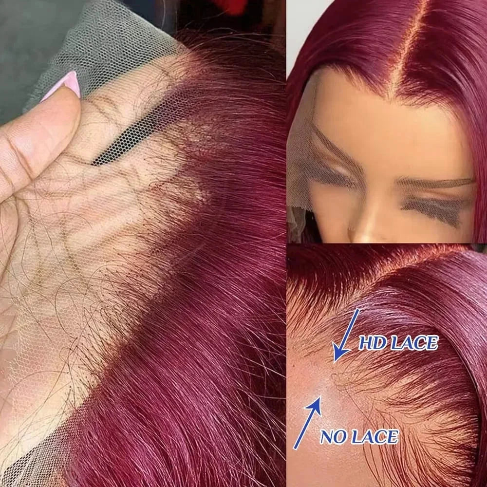 99J Burgundy Human Hair Wine Red Colored Short Bob Wigs 13x4 Straight Lace Frontal Human Hair For Women 13*4 Frontal Wig JUST FIT IN
