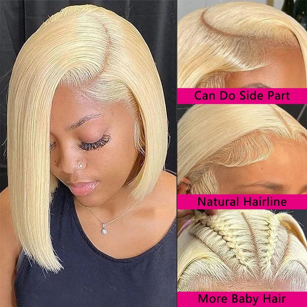 13x4 Bob Wig Human Hair Straight Human Hair Wigs Brazilian 613 Human Hair Wig HD Transparent Lace Front Human Hair Wig Baby Hair JUST FIT IN
