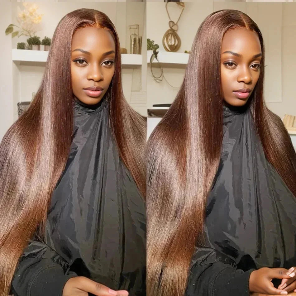 13x4x1 T Part Lace Wig - #4 Chocolate Brown Straight Human Hair for Women | JUST FIT IN JUST FIT IN