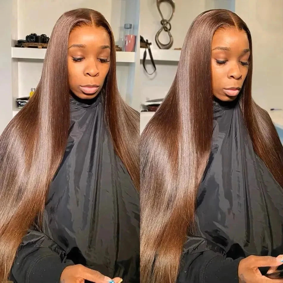 13x6 Chocolate Brown Lace Front Wig - 200% Density Straight Human Hair Pre-Plucked | JUST FIT IN JUST FIT IN