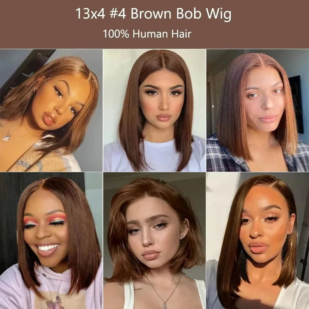 220 Density 13x4 HD Lace Frontal Wig - #4 Chocolate Brown Straight Bob Human Hair | JUST FIT IN JUST FIT IN