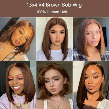220 Density 13x4 HD Lace Frontal Wig - #4 Chocolate Brown Straight Bob Human Hair | JUST FIT IN JUST FIT IN