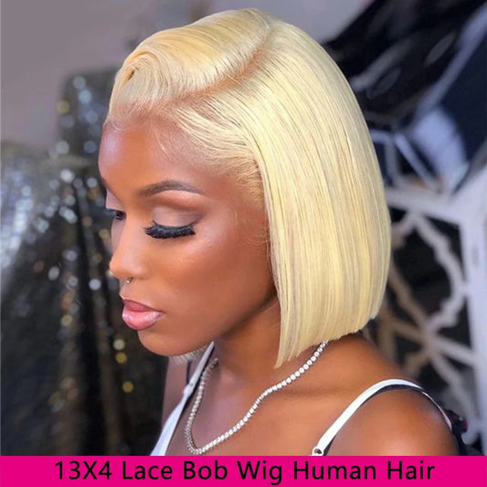 13x4 Bob Wig Human Hair Straight Human Hair Wigs Brazilian 613 Human Hair Wig HD Transparent Lace Front Human Hair Wig Baby Hair JUST FIT IN