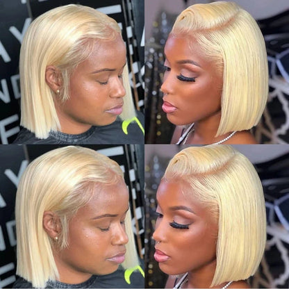 13x4 Bob Wig Human Hair Straight Human Hair Wigs Brazilian 613 Human Hair Wig HD Transparent Lace Front Human Hair Wig Baby Hair JUST FIT IN