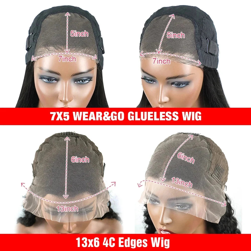 250% Kinky Curly Glueless Wig Human Hair 4C Edges 13x6 HD Lace Frontal Wig Pre Cut 7x5 HD Lace Closure Wigs For Women Preplucked JUST FIT IN
