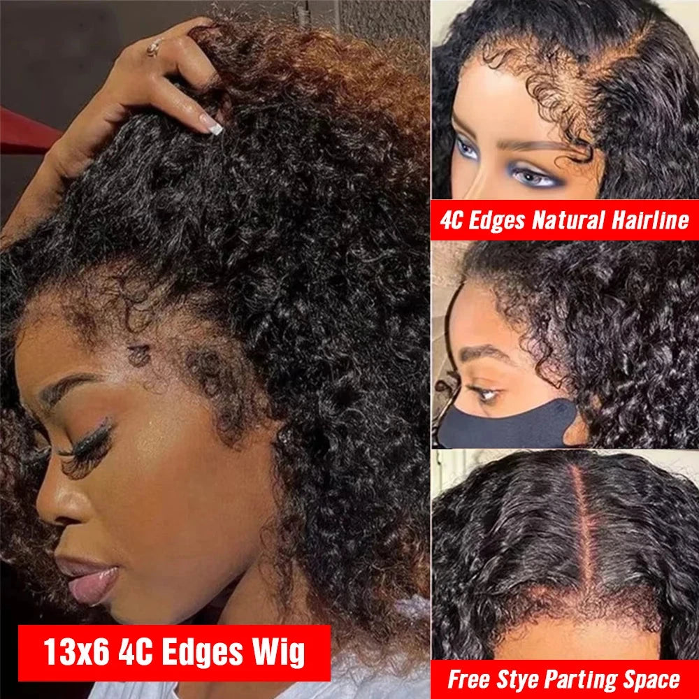 250% Kinky Curly Glueless Wig Human Hair 4C Edges 13x6 HD Lace Frontal Wig Pre Cut 7x5 HD Lace Closure Wigs For Women Preplucked JUST FIT IN