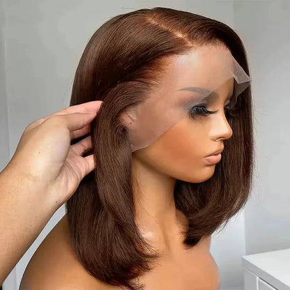220 Density 13x4 HD Lace Frontal Wig - #4 Chocolate Brown Straight Bob Human Hair | JUST FIT IN JUST FIT IN
