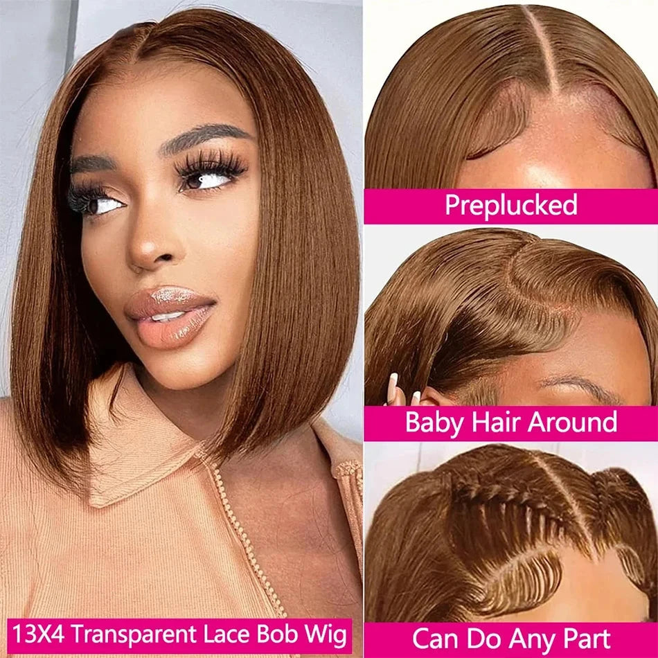 220 Density 13x4 HD Lace Frontal Wig - #4 Chocolate Brown Straight Bob Human Hair | JUST FIT IN JUST FIT IN