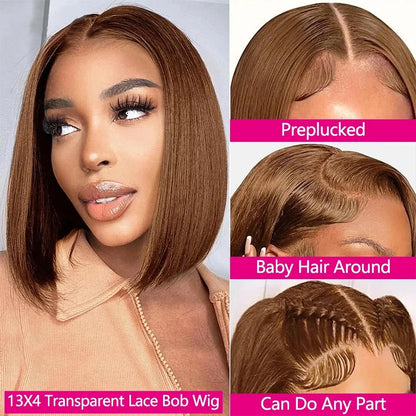 220 Density 13x4 HD Lace Frontal Wig - #4 Chocolate Brown Straight Bob Human Hair | JUST FIT IN JUST FIT IN
