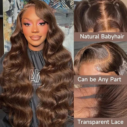 210% Density Human Hair Wigs Chocolate Brown Lace Front Wig Body Wave Wig 13x4 13x6 HD Lace Frontal Wig for Women JUST FIT IN