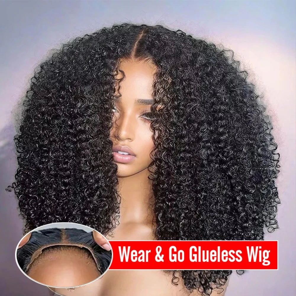 250% Kinky Curly Glueless Wig Human Hair 4C Edges 13x6 HD Lace Frontal Wig Pre Cut 7x5 HD Lace Closure Wigs For Women Preplucked JUST FIT IN