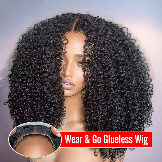 250% Kinky Curly Glueless Wig Human Hair 4C Edges 13x6 HD Lace Frontal Wig Pre Cut 7x5 HD Lace Closure Wigs For Women Preplucked JUST FIT IN