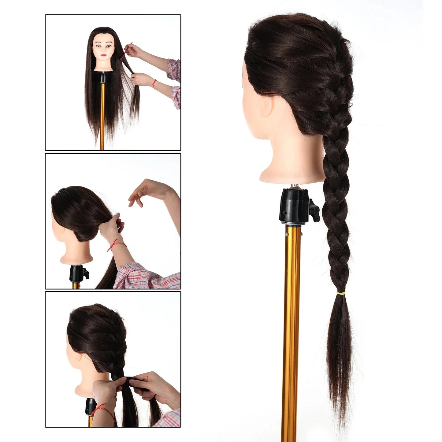 30% Human Hair Mannequin Head with Clamp Holder for Braiding Hair Styling Practice 24'' Manikin Head for Hairdresser Cosmetology JUST FIT IN