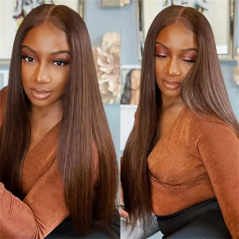 13x4x1 T Part Lace Wig - #4 Chocolate Brown Straight Human Hair for Women | JUST FIT IN JUST FIT IN
