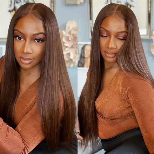 13x4x1 T Part Lace Wig - #4 Chocolate Brown Straight Human Hair for Women | JUST FIT IN JUST FIT IN