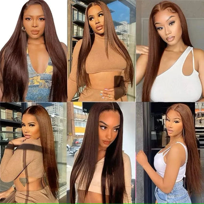 13x6 Chocolate Brown Lace Front Wig - 200% Density Straight Human Hair Pre-Plucked | JUST FIT IN JUST FIT IN