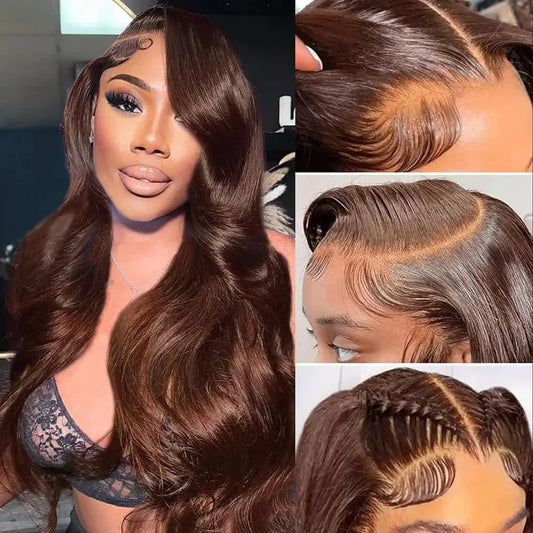 210% Density Human Hair Wigs Chocolate Brown Lace Front Wig Body Wave Wig 13x4 13x6 HD Lace Frontal Wig for Women JUST FIT IN