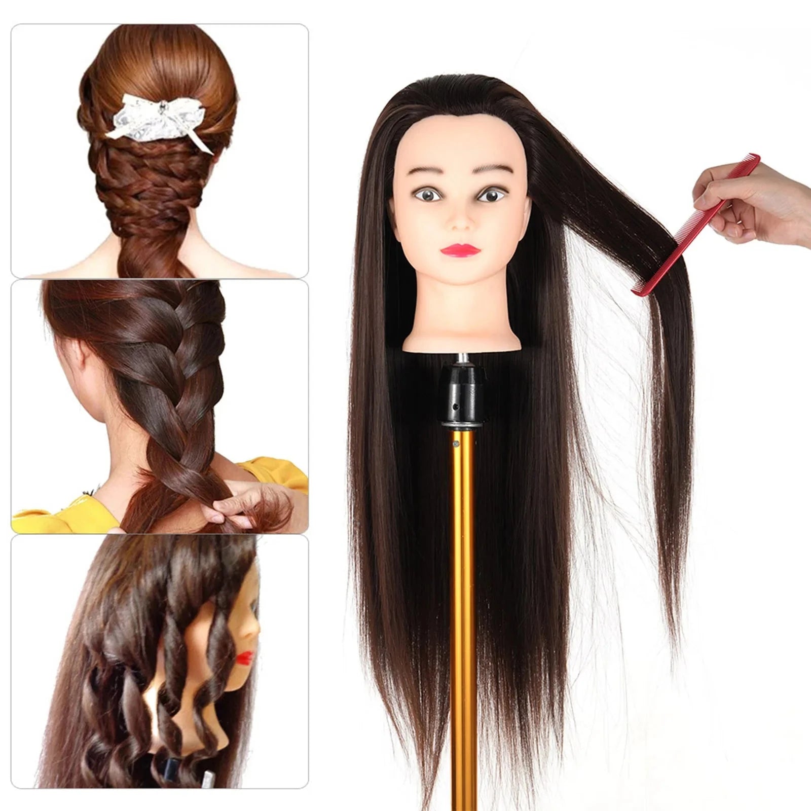 30% Human Hair Mannequin Head with Clamp Holder for Braiding Hair Styling Practice 24'' Manikin Head for Hairdresser Cosmetology JUST FIT IN