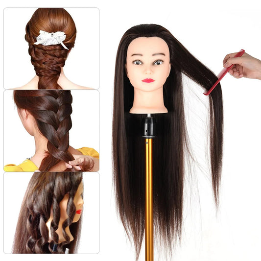 30% Human Hair Mannequin Head with Clamp Holder for Braiding Hair Styling Practice 24'' Manikin Head for Hairdresser Cosmetology JUST FIT IN