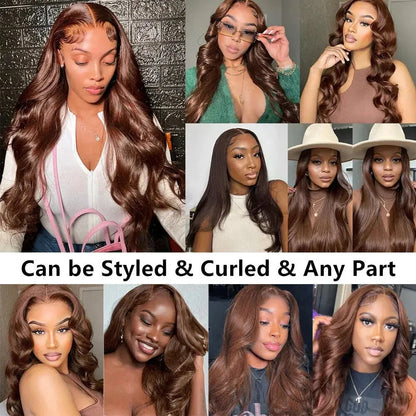 210% Density Human Hair Wigs Chocolate Brown Lace Front Wig Body Wave Wig 13x4 13x6 HD Lace Frontal Wig for Women JUST FIT IN