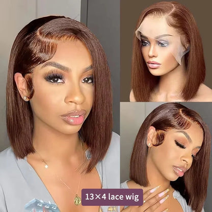 220 Density 13x4 HD Lace Frontal Wig - #4 Chocolate Brown Straight Bob Human Hair | JUST FIT IN JUST FIT IN