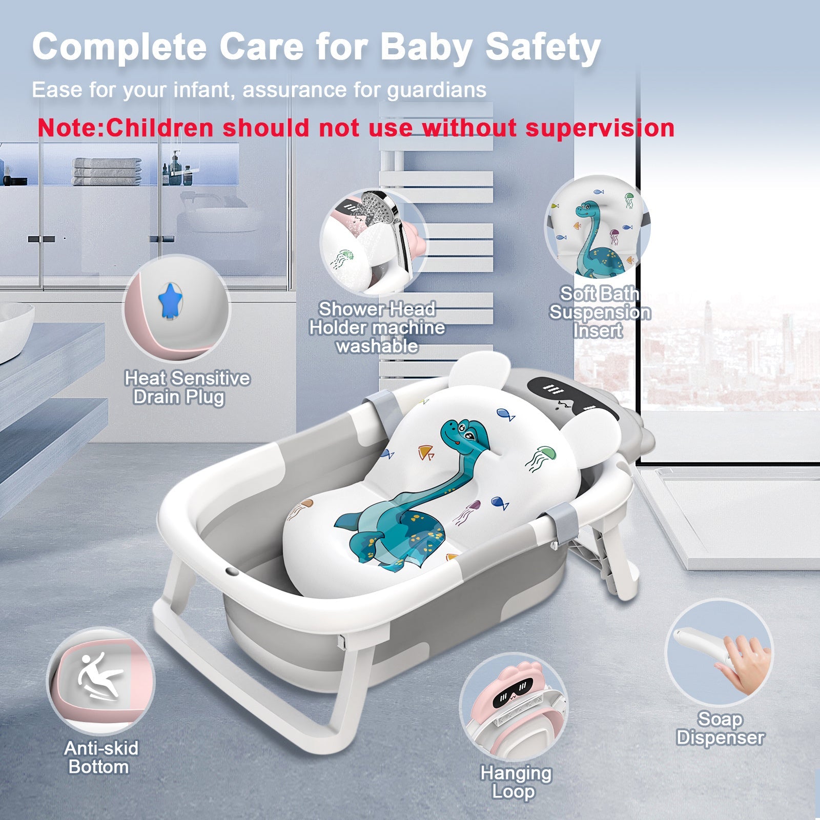 Foldable Baby Bath Tub - Portable with Non-Slip Cushion (0-24 Months) JUST FIT IN