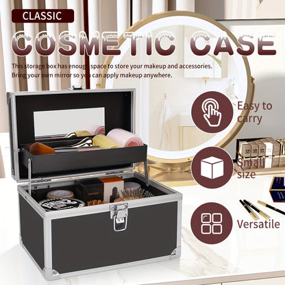 Professional Makeup Case with Mirror - Metal Cosmetic Organizer & Travel Box | JUST FIT IN JUST FIT IN