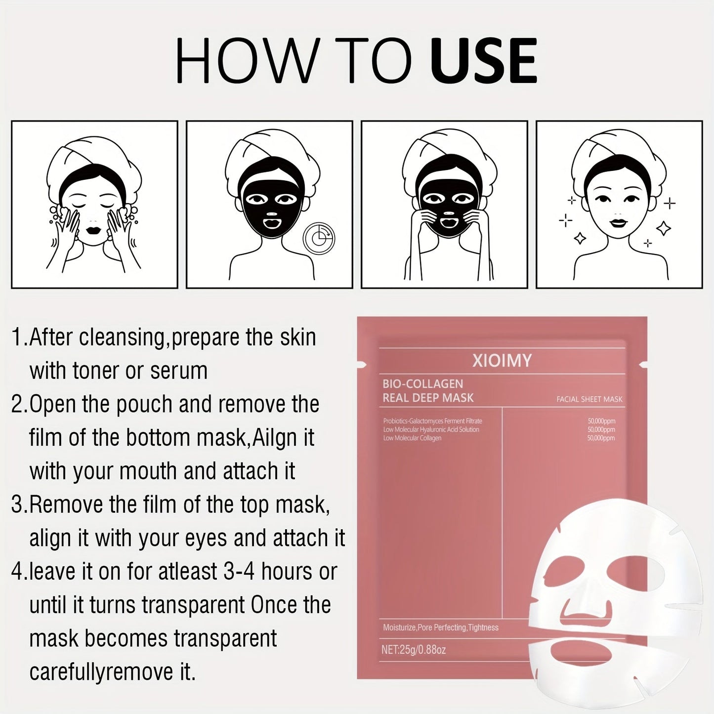 1pc/2pcs/3pcs Collagen Brightening Facial Mask; Deep Moisturizing, Hydrating, Firming Facial Light Beige, Keeping Light Beige Moist And Smooth, Gentle And Non Irritating, Containing Collagen And Hyaluronic Acid JUST FIT IN