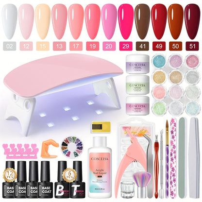 COSCELIA Acrylic Nail Kit - Complete Set with Powder, Liquid & LED Lamp JUST FIT IN