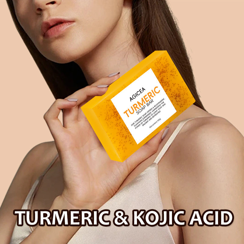 Turmeric & Kojic Acid Brightening Soap Bar Set - Natural Dark Spot Reducer & Acne Care (4 Bars + Soap Saver Bags) JUST FIT IN