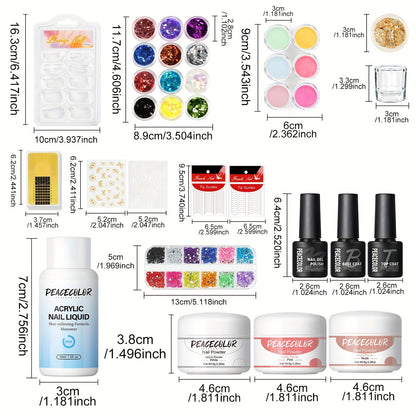 Peacecolor Complete DIY Acrylic Nail Kit - UV Lamp, 100+ Tips, Gel Polish & Art Stickers JUST FIT IN