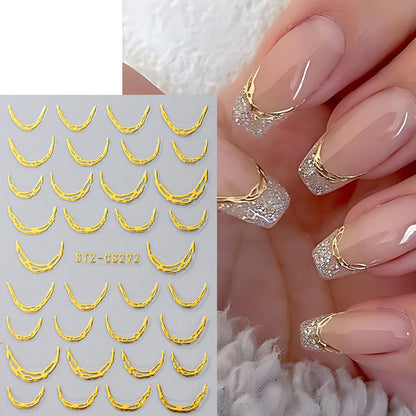 3D French Tip Nail Stickers - Self-Adhesive Metallic Nail Art Decals | JUST FIT IN JUST FIT IN