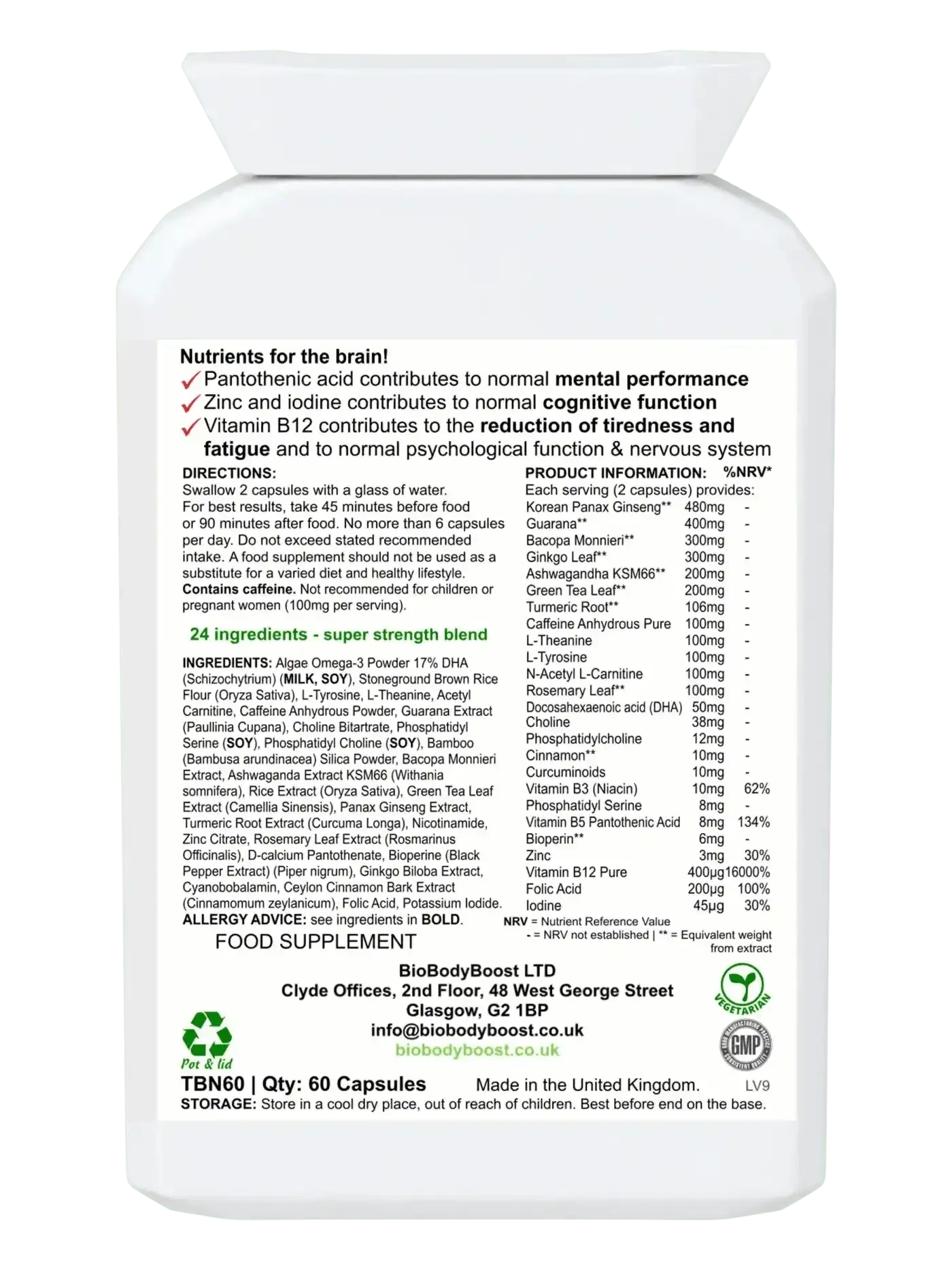 BioBrain - Natural Nootropics Supplement BioBodyBoost