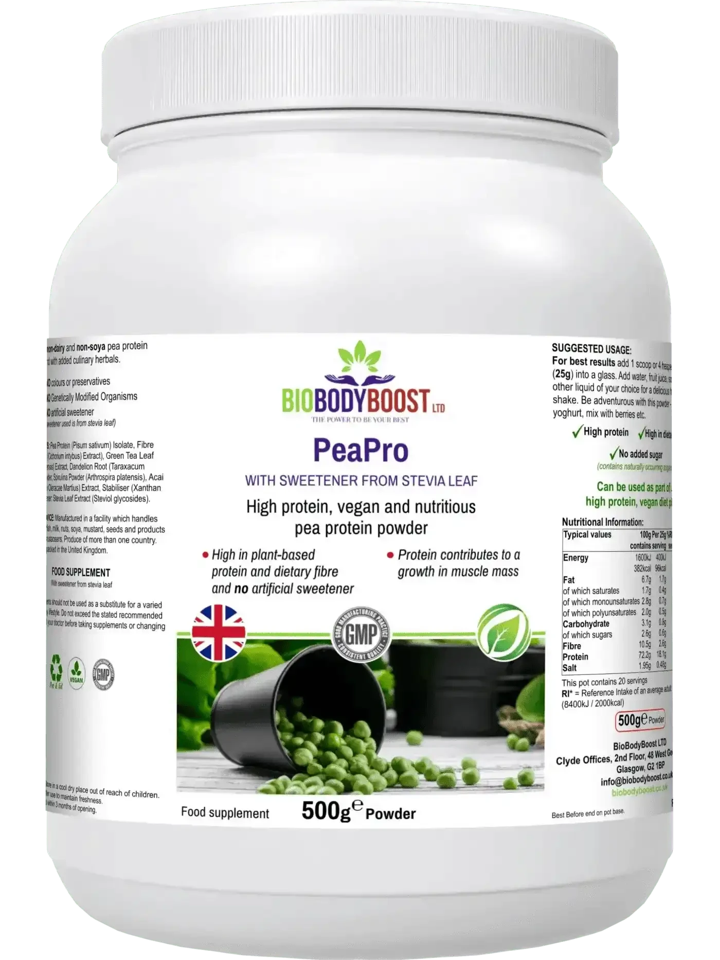 PeaPro - High Protein Vegan Pea Protein Powder BioBodyBoost