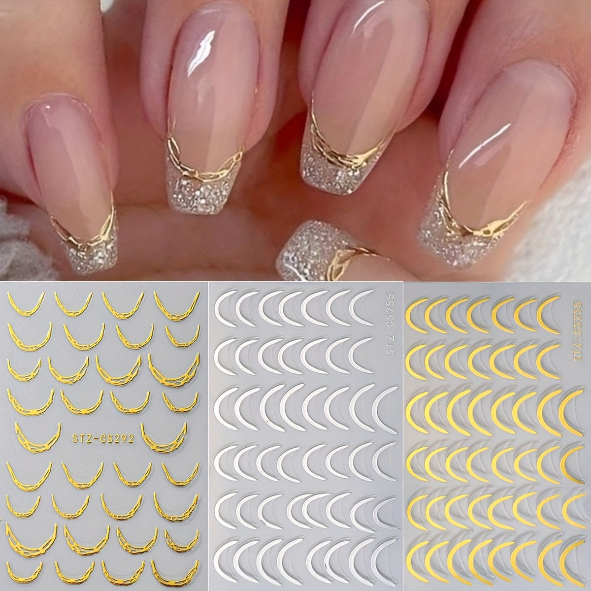 3D French Tip Nail Stickers - Self-Adhesive Metallic Nail Art Decals | JUST FIT IN JUST FIT IN