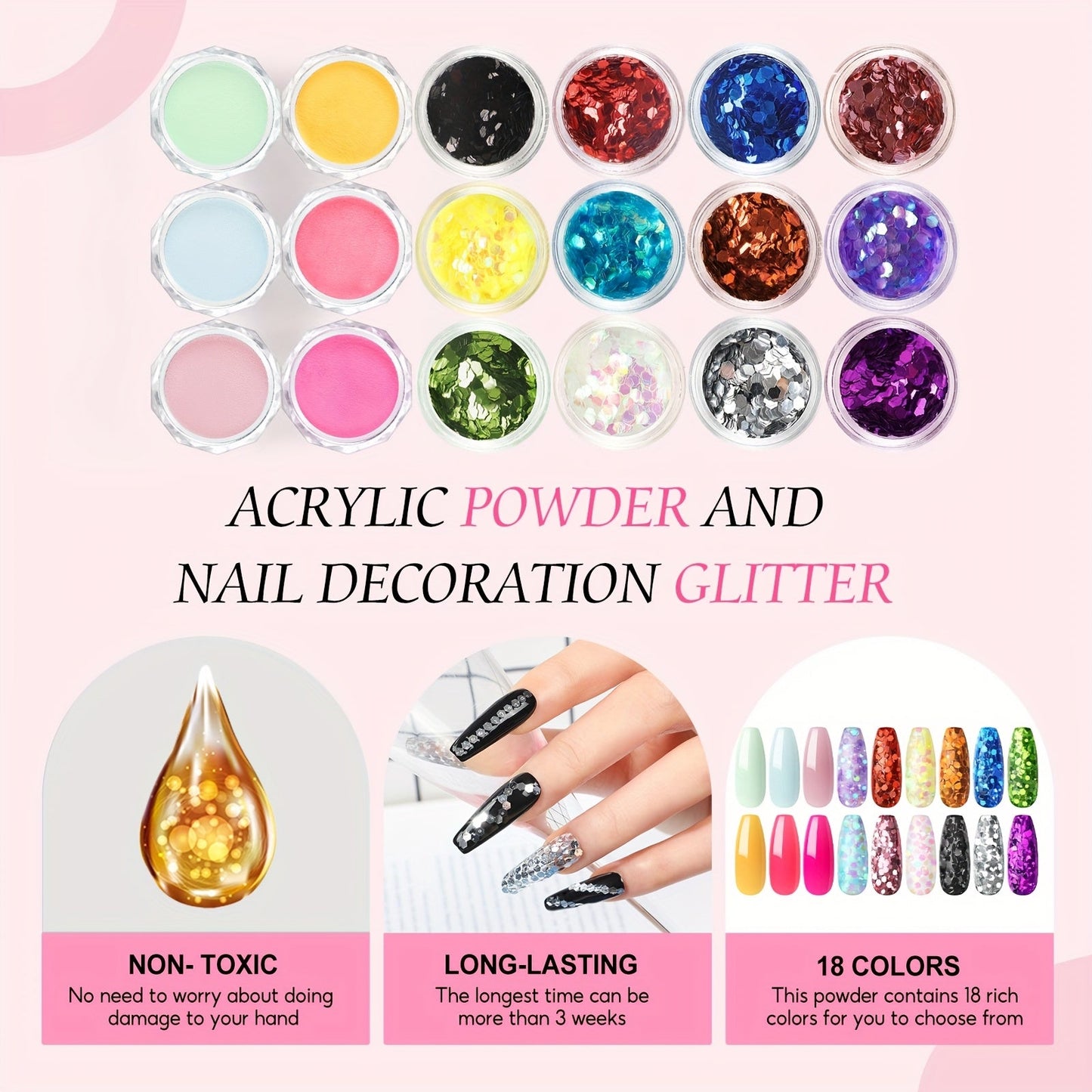 Peacecolor Complete DIY Acrylic Nail Kit - UV Lamp, 100+ Tips, Gel Polish & Art Stickers JUST FIT IN