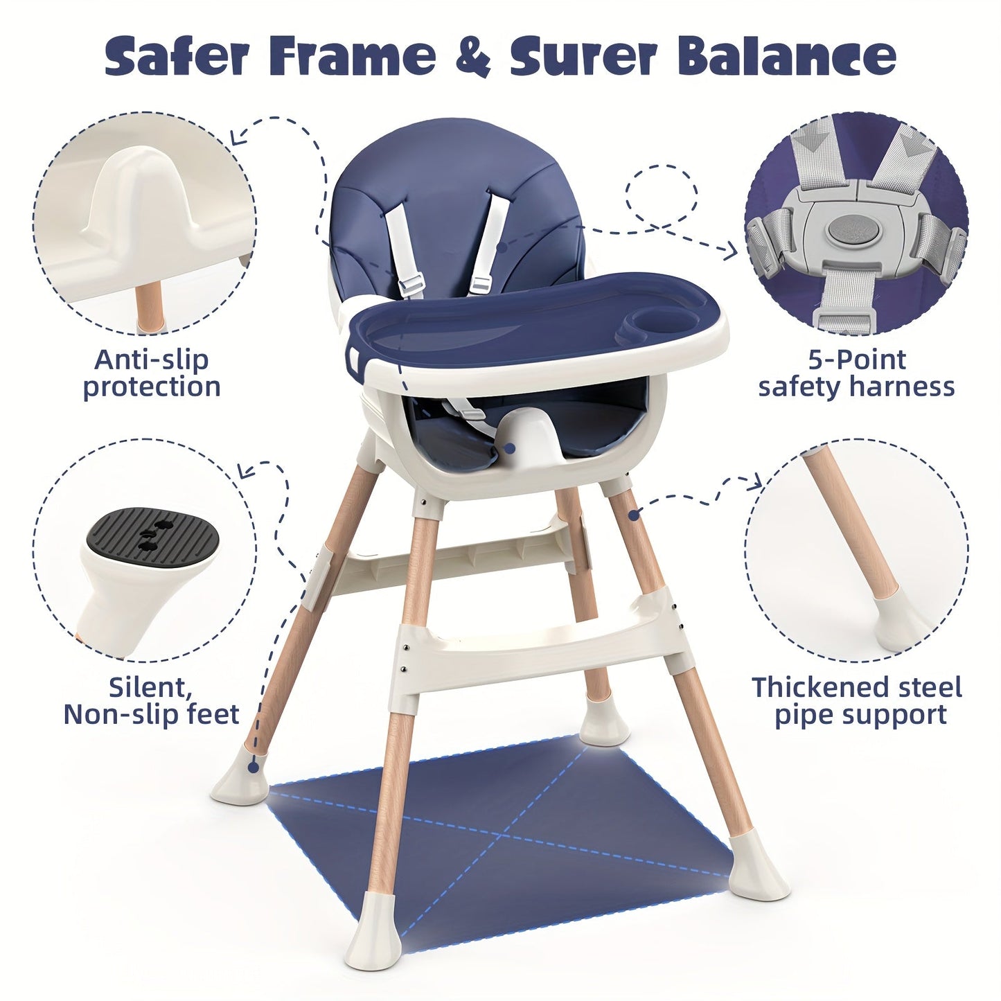 Modern Portable Baby High Chair - Adjustable Height with Double Tray JUST FIT IN