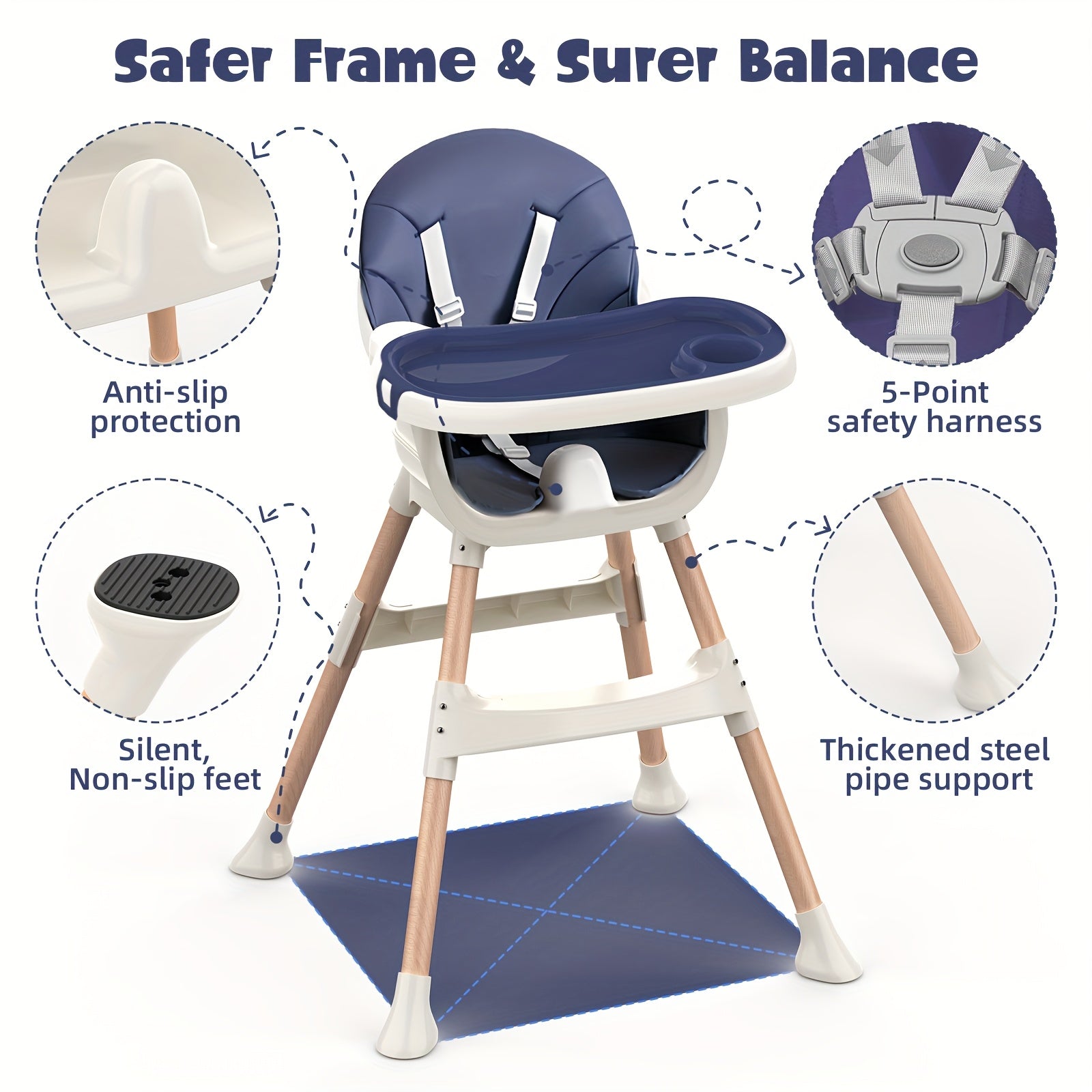 Modern Portable Baby High Chair - Adjustable Height with Double Tray JUST FIT IN