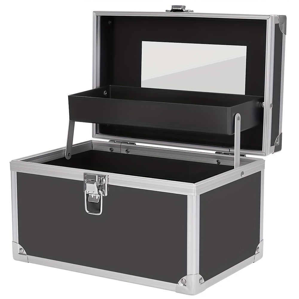 Professional Makeup Case with Mirror - Metal Cosmetic Organizer & Travel Box | JUST FIT IN JUST FIT IN