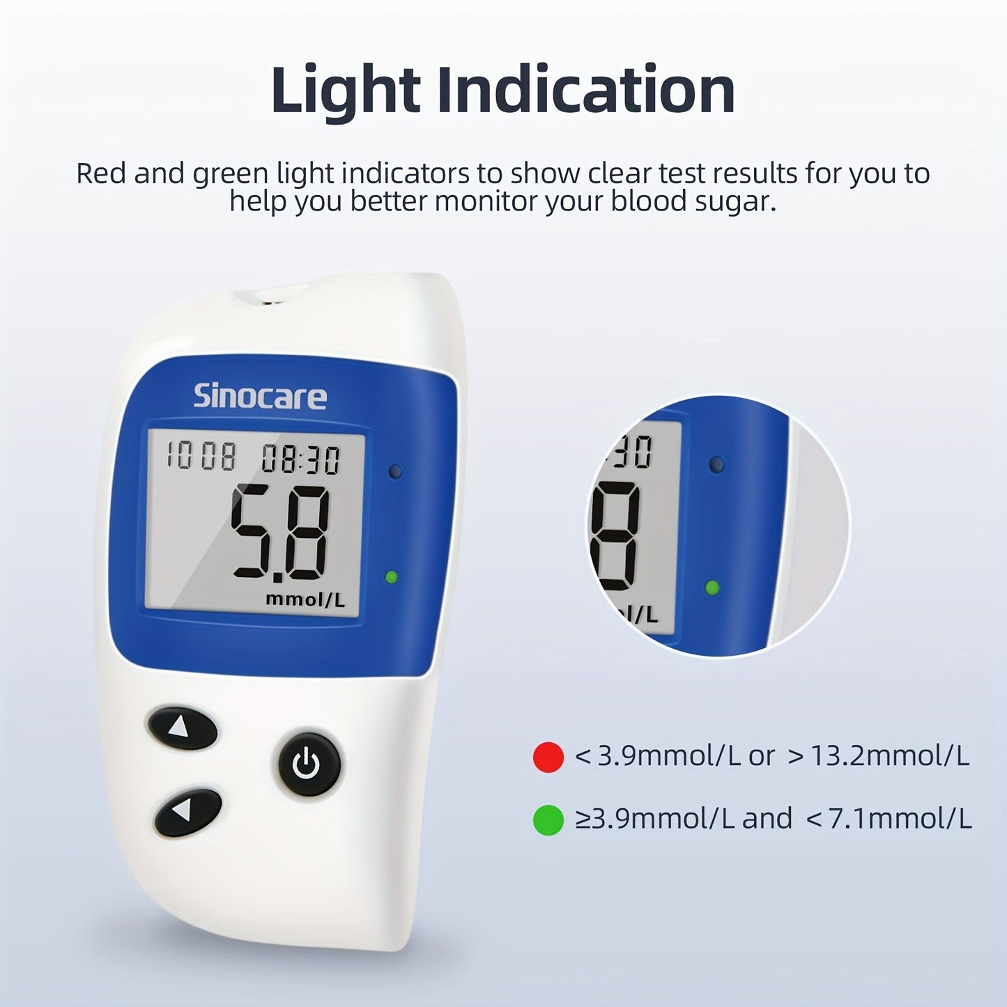 Sinocare Safe-Accu2 Blood Sugar Monitor Kit - 100 Test Strips, Case & 200 Memory (mmol/L) JUST FIT IN