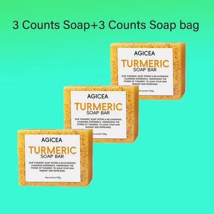 Turmeric & Kojic Acid Brightening Soap Bar Set - Natural Dark Spot Reducer & Acne Care (4 Bars + Soap Saver Bags) JUST FIT IN