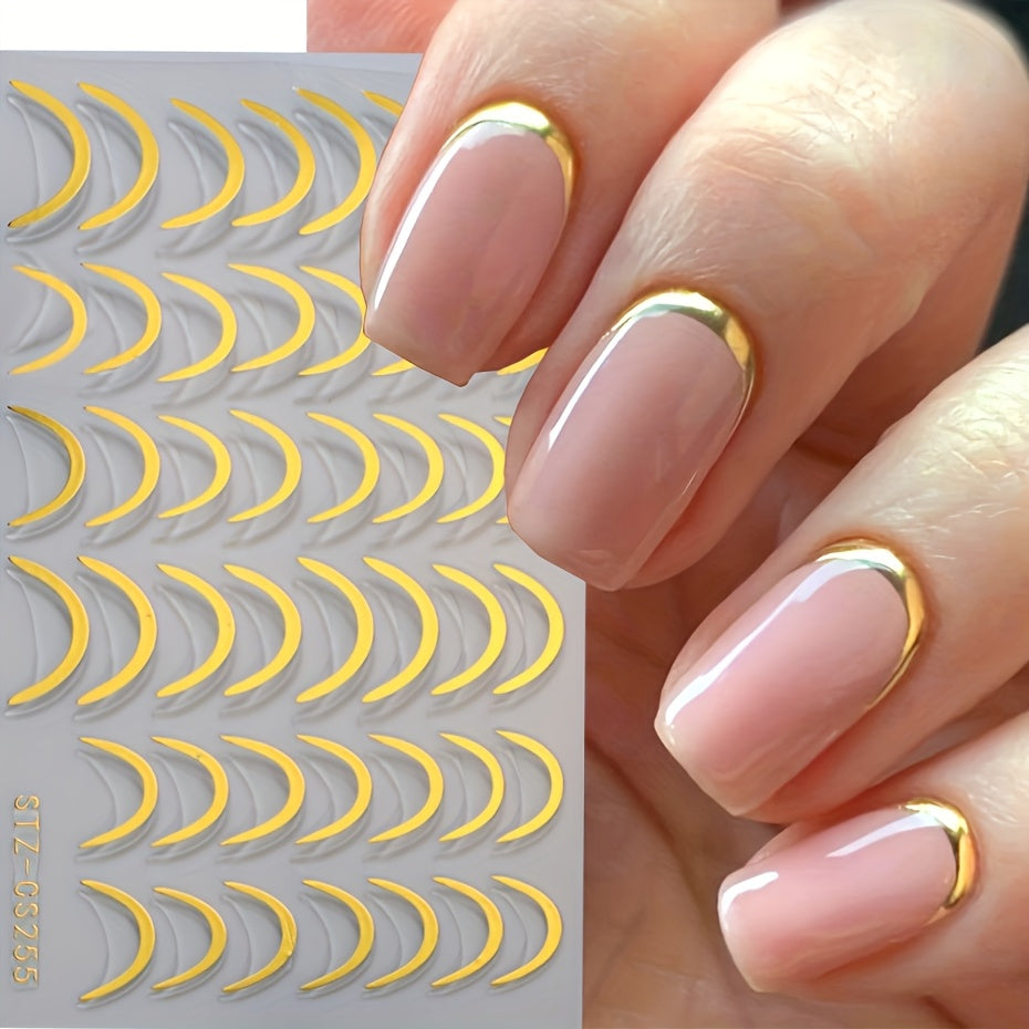 3D French Tip Nail Stickers - Self-Adhesive Metallic Nail Art Decals | JUST FIT IN JUST FIT IN
